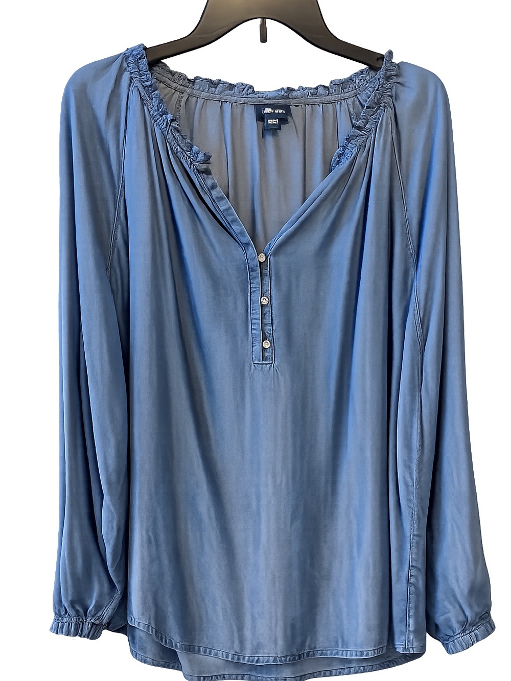 J Jill Denim Lyocell Peasant Blouse XL Chambray Boho Coastal Cowgirl SOFT